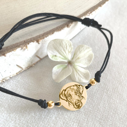 bracciale cordino tondo donna con ciondolo personalizzato col ritratto del proprio animale domestico