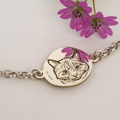 Bracciale gatto personalizzato - Bracciale con catena e ciondolo tondo