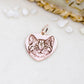 ciondolo gatto personalizzato charm cuore con ritratto del tuo animale domestico, in argento e bagno in oro rosa