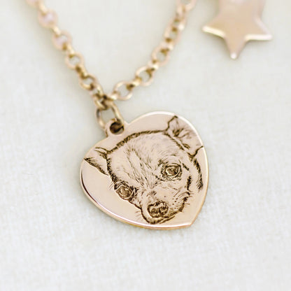 collana catena cuore charm/stella in argento bagnato in oro rosa