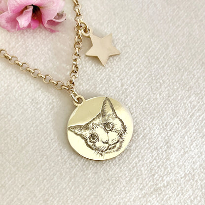 collana catena charm tondo e stella in argento bagnato in oro giallo